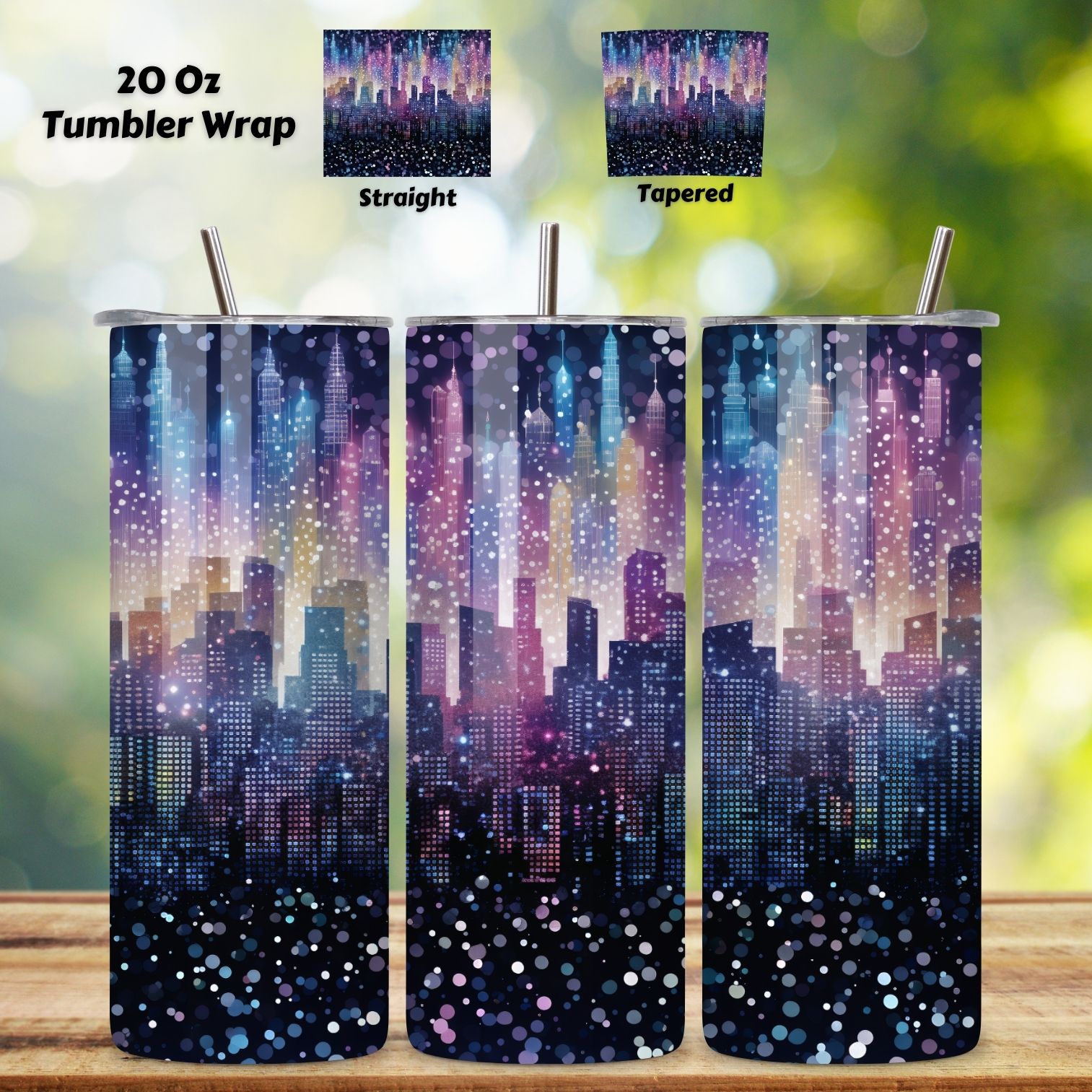 City Lights Glitter Ombre Tumbler wrap, Seamless Wrap PNG, Glitter Ombre Tumbler Wrap, Tumbler Sublimation Design, Gradient Tumbler Png, Sparkling Glitter Tumbler cover image.
