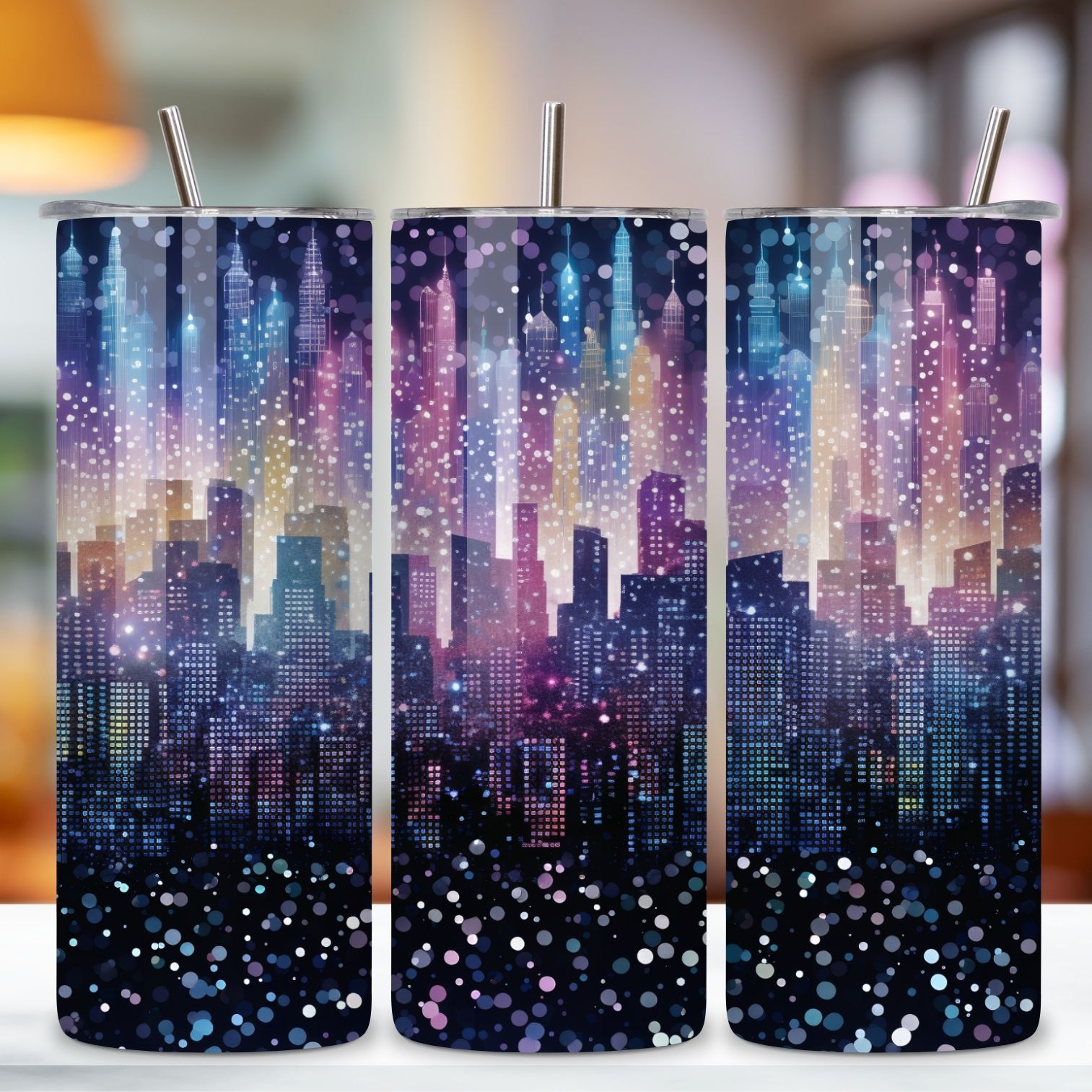 City Lights Glitter Ombre Tumbler wrap, Seamless Wrap PNG, Glitter Ombre Tumbler Wrap, Tumbler Sublimation Design, Gradient Tumbler Png, Sparkling Glitter Tumbler preview image.
