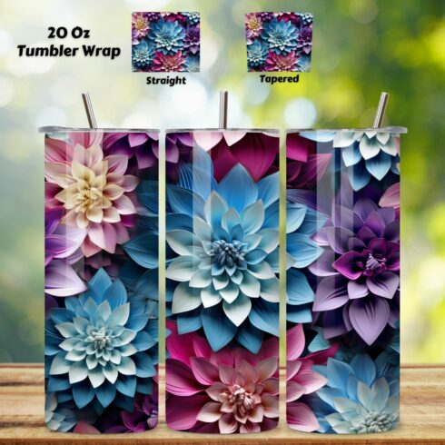 Petal Symphony Tumbler Wrap, 3D Futuristic Seamless PNG, 20 oz skinny tumbler, butterfly tumbler, designs downloads, digital download, floral tumbler png, for tumblers, glitter tumbler cover image.