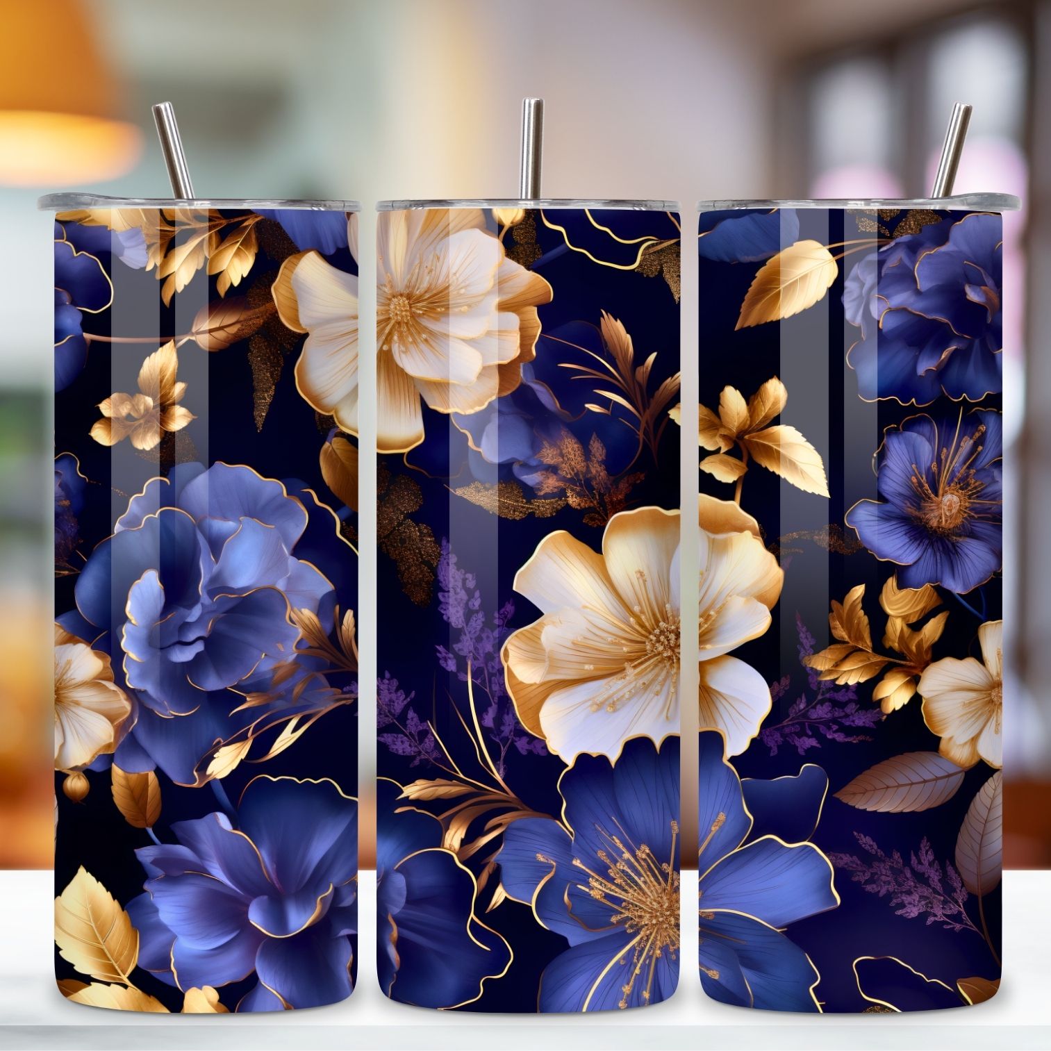 Night Sky Floral Mirage Tumbler Wrap, 3D Seamless PNG, , floral tumbler png, for tumblers, glitter tumbler, rainbow tumbler, spring floral preview image.