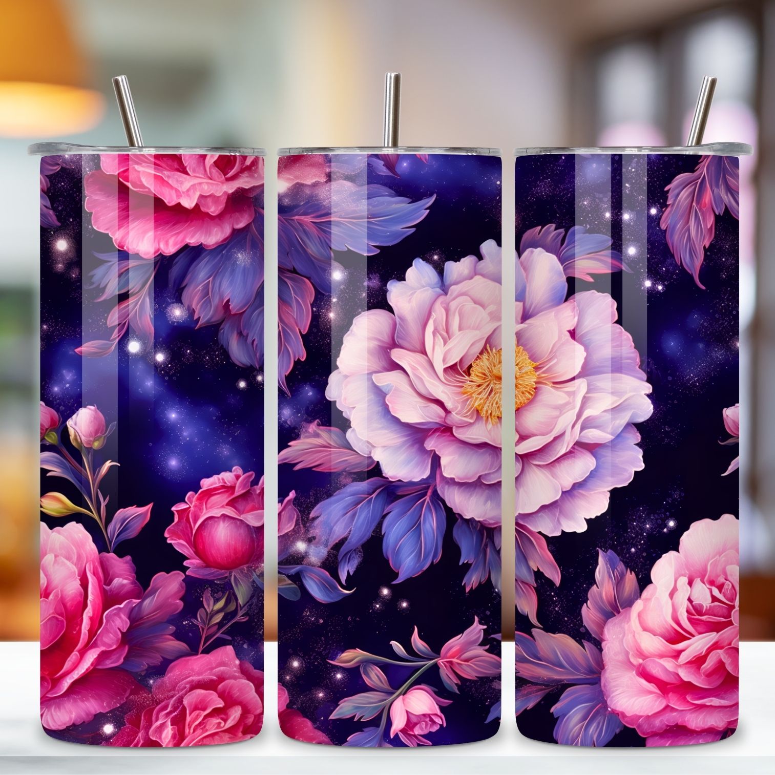 Floral Mirage Seamless Tumbler Wrap, 3D Night Sky PNG, spring floral, sublimation design, sublimation designs, sublimation tumbler, tumbler sublimation preview image.