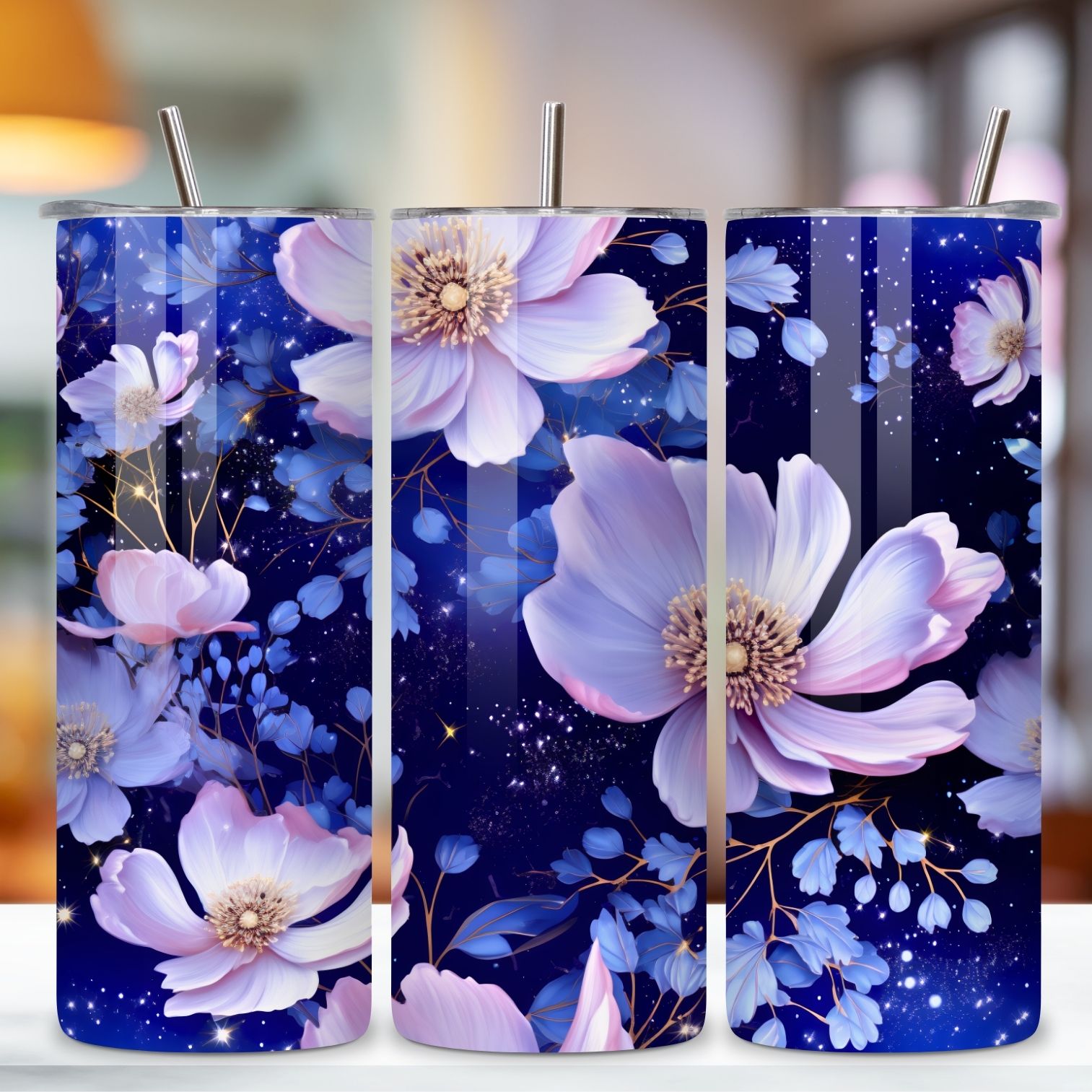 Starry Night Floral Mirage Tumbler wrap, Seamless Wrap PNG, spring floral, sublimation design, sublimation designs, sublimation tumbler, tumbler sublimation preview image.