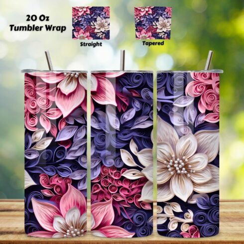 3D Futuristic Tumbler Wrap, Seamless Petal Symphony PNG, floral tumbler png, for tumblers, glitter tumbler, rainbow tumbler, spring floral, sublimation design cover image.