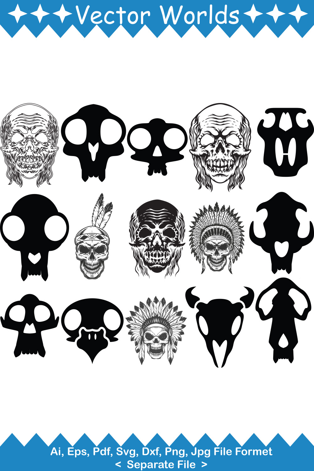Skull SVG Vector Design pinterest preview image.