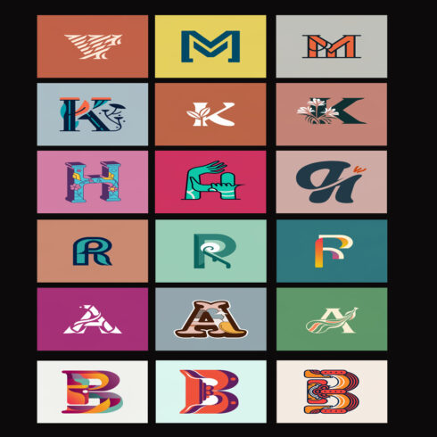Illustration Letter Logo Design Template M, K, H, R, A, B  Total = 18 cover image.