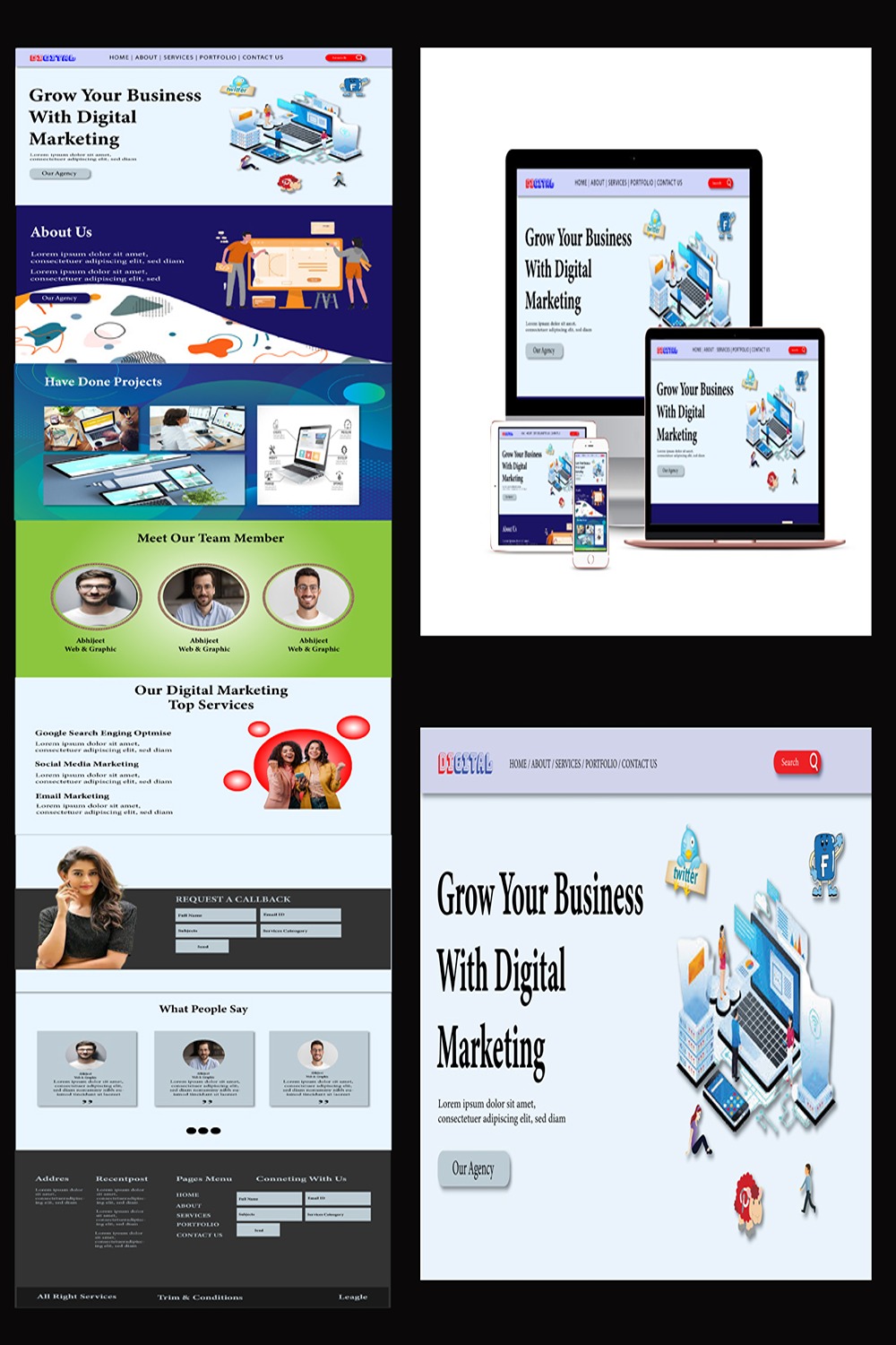 Digital Marketing - Services Web Design Template pinterest preview image.