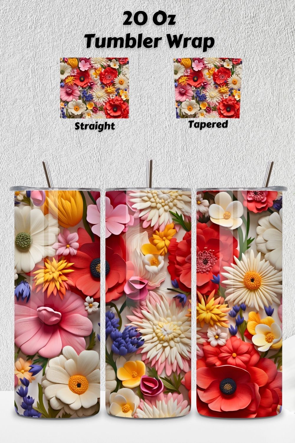 Wildflowers Tumbler Wrap | Seamless spring floral, png, Rainbow vibrant glitter Floral Tumbler Wrap, Sublimation Design, 20 oz Skinny Tumbler, Groovy Flower pinterest preview image.