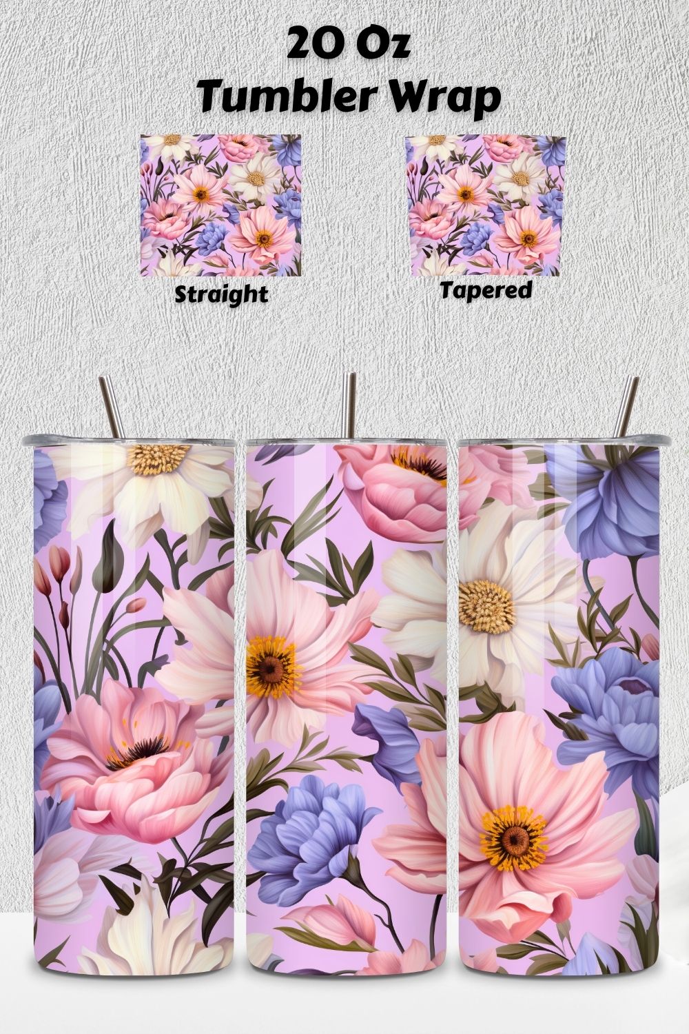 3D Wildflowers Tumbler Wrap | Seamless spring floral, Rainbow vibrant glitter Floral Tumbler Wrap, Sublimation Design, 20 oz Skinny Tumbler, Groovy Flower pinterest preview image.
