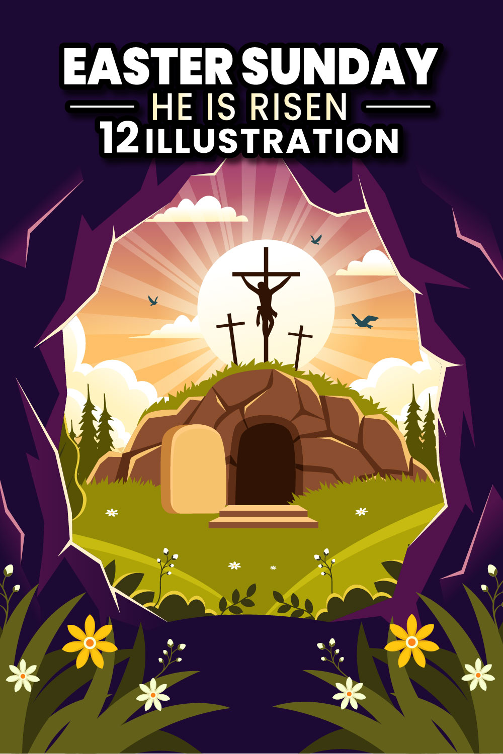 12 Easter Sunday Illustration pinterest preview image.