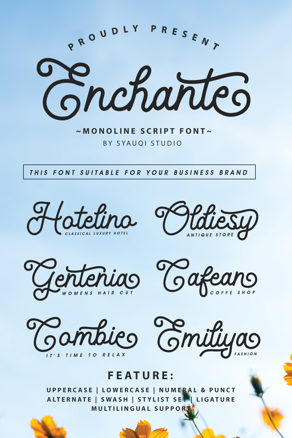 Enchante, A Monoline Script Font pinterest preview image.