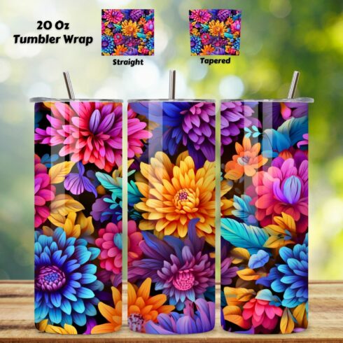 Floral Tumbler Wrap, Seamless 3D PNG, 3d tumbler, floral tumbler wrap, flower tumbler wrap, sublimation tumbler cover image.