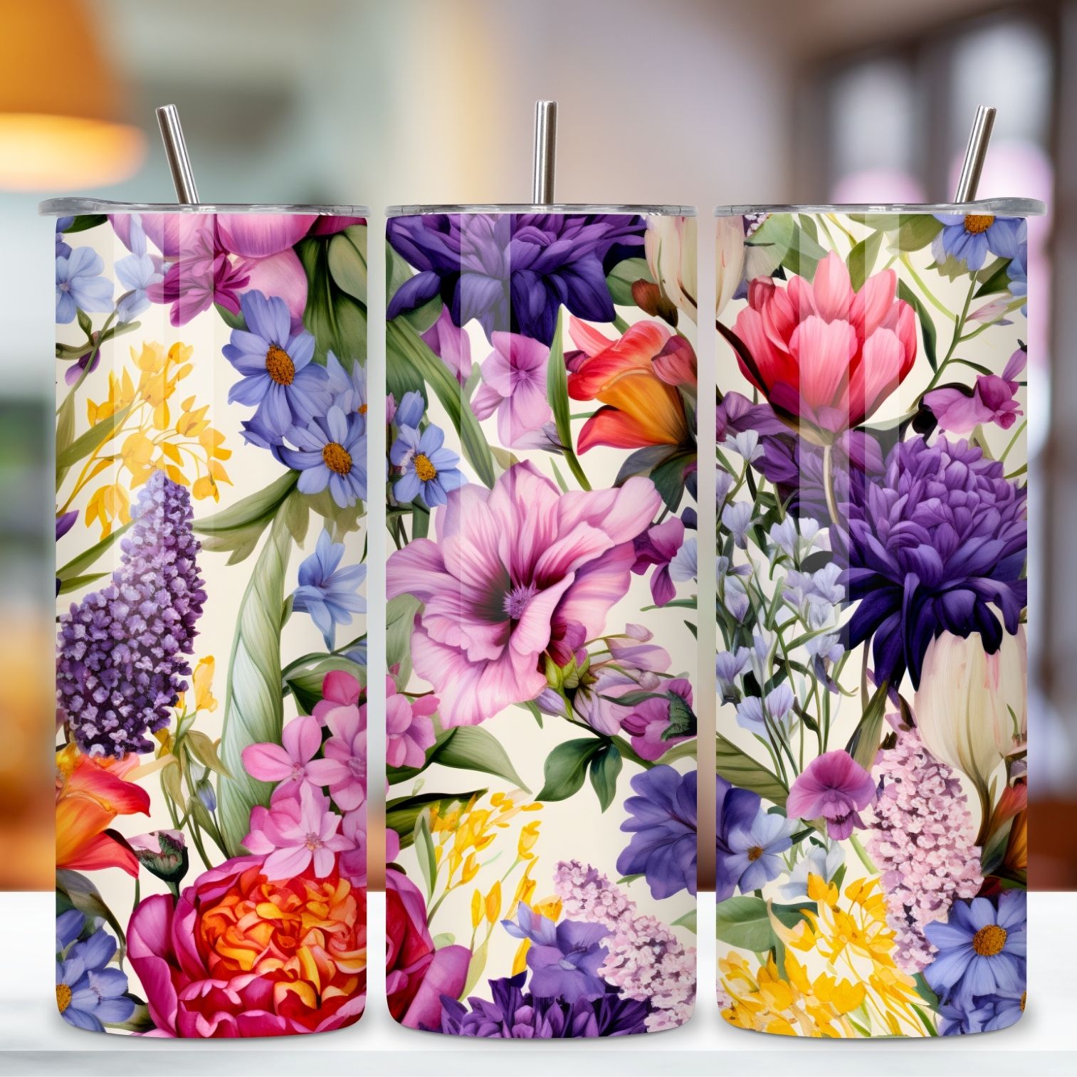 Watercolor Flowers 20 oz, Skinny Tumbler Wrap, Sublimation, 20 oz skinny tumbler, boho tumbler, designs downloads, digital download, mama tumbler preview image.
