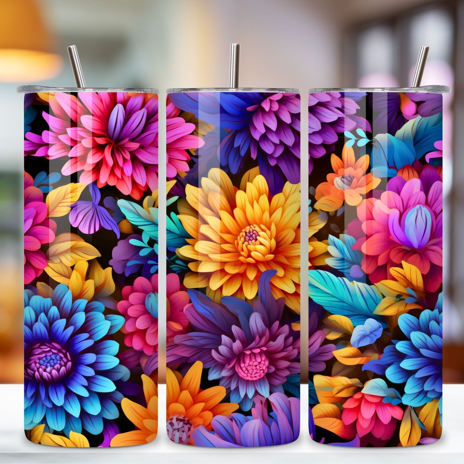 Floral Tumbler Wrap, Seamless 3D PNG, 3d tumbler, floral tumbler wrap, flower tumbler wrap, sublimation tumbler preview image.