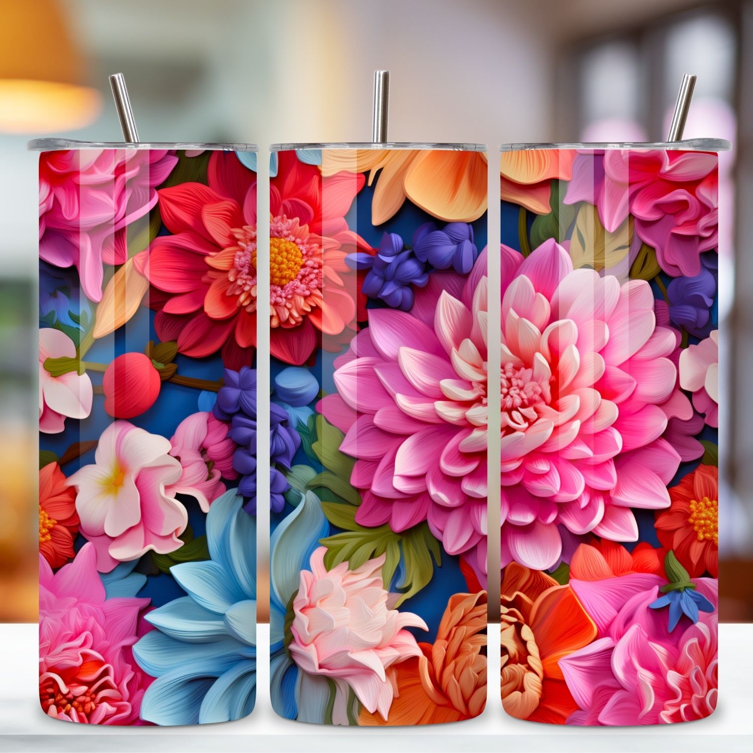 Seamless 3D Floral Tumbler PNG Wrap, 3d flower tumbler, 3d flower wrap, 3d sublimation, 3d tumbler, 3d tumbler bundle, floral tumbler wrap preview image.