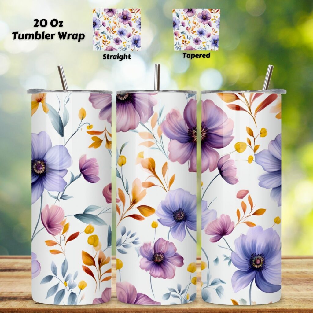Flowers Tumbler Wrap, Sublimation PNG design, Watercolor, 20 oz skinny ...