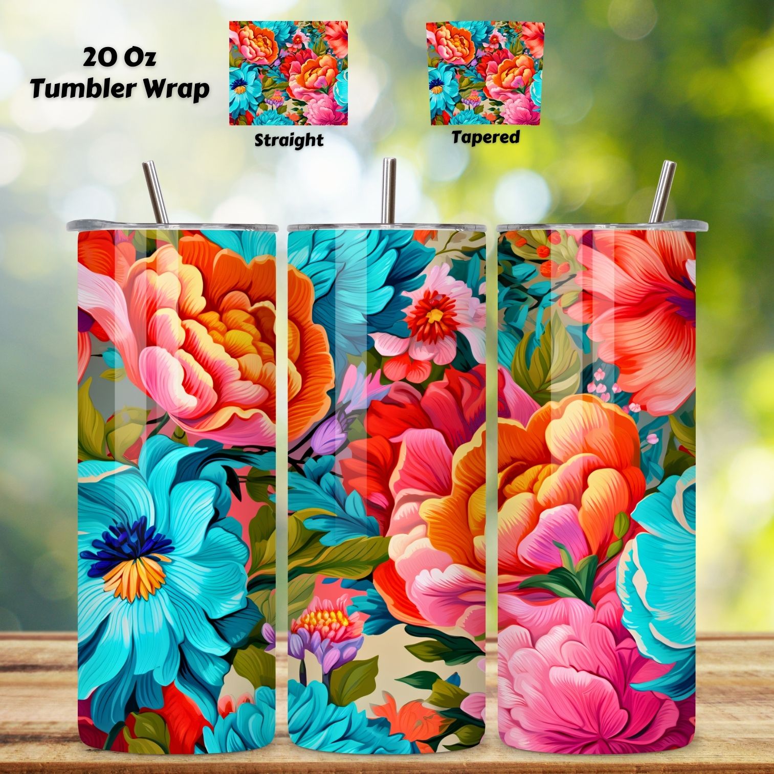 Floral 3D Tumbler Wrap, Seamless PNG Design, Seamless 3D PNG, 3d Floral tumbler, 20oz Skinny Tumbler Sublimation Designs Tumbler PNG File Digital Download, Colorful Flowers cover image.