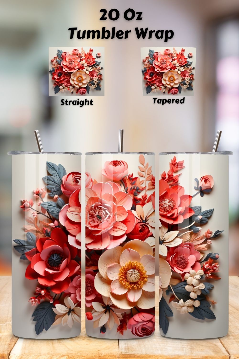 spring floral tumbler wrap | Seamless Tumbler Wrap, 3D Floral Tumbler Wrap, Floral Tumbler Wrap, 3D Flowers 20oz Tumbler Sublimation Designs, Tumbler Wraps pinterest preview image.