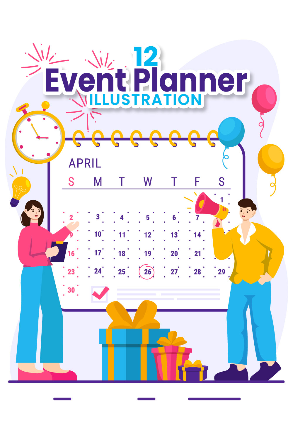 12 Event Planner Illustration pinterest preview image.