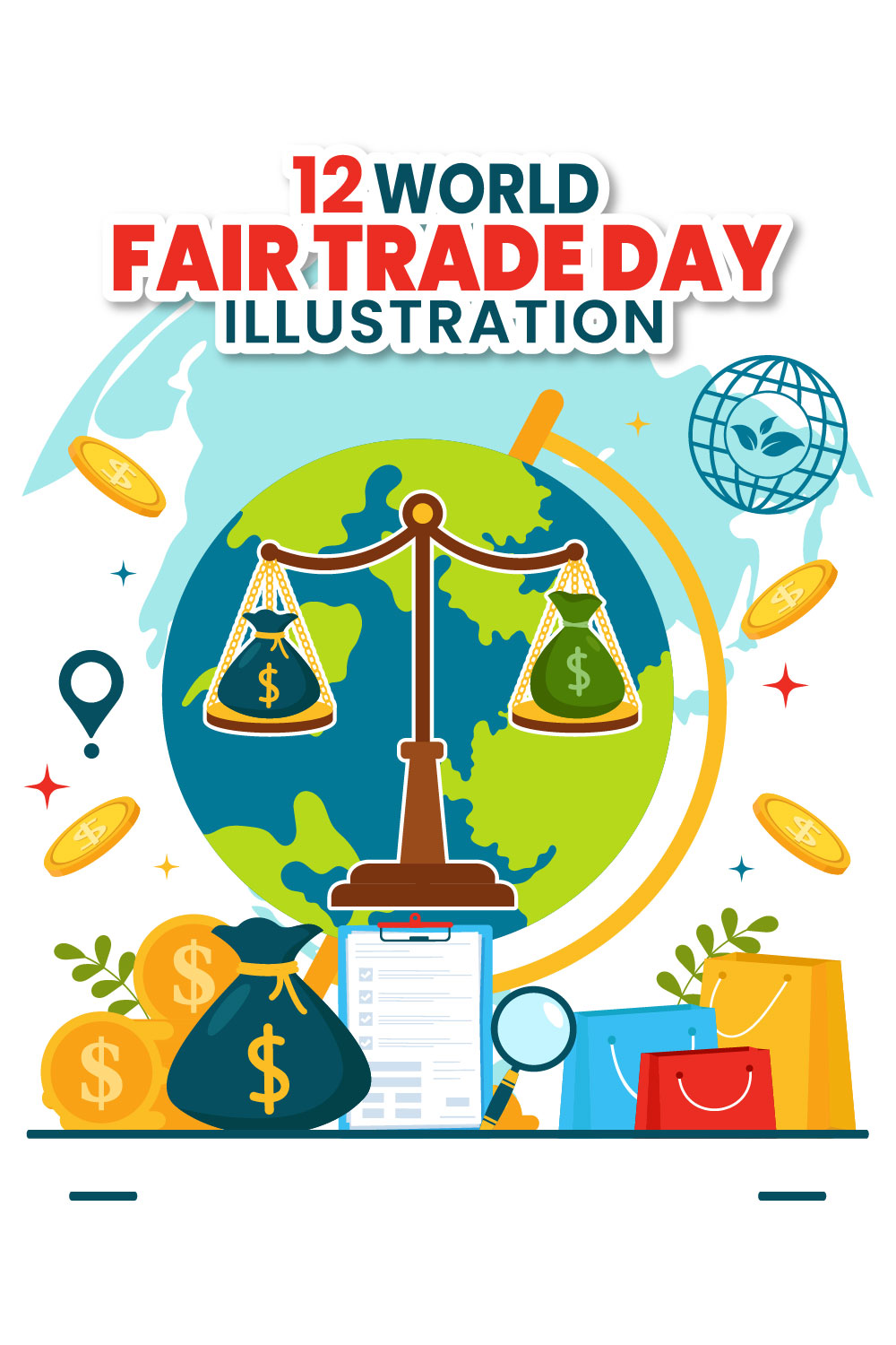 12 World Fair Trade Day Illustration pinterest preview image.