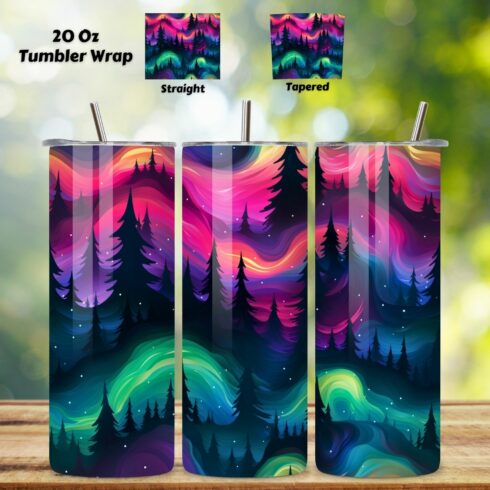 Aurora Borealis Magic Tumbler Wrap | Seamless Wrap Design, 20oz northern light, 20oz skinny tumbler, aurora borealis png, aurora light png, Borealistumbler, cosmic tumbler wrap, mountain light png cover image.