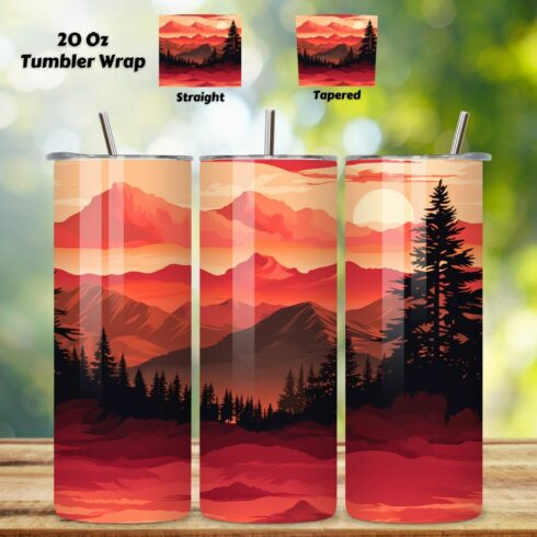 Sunset Horizon Bliss Tumbler Wrap | Seamless Wrap Design, sunrise horizon, 20oz tumbler, dawn, horizon, landscape, seamless tumbler, skinny tumbler cover image.