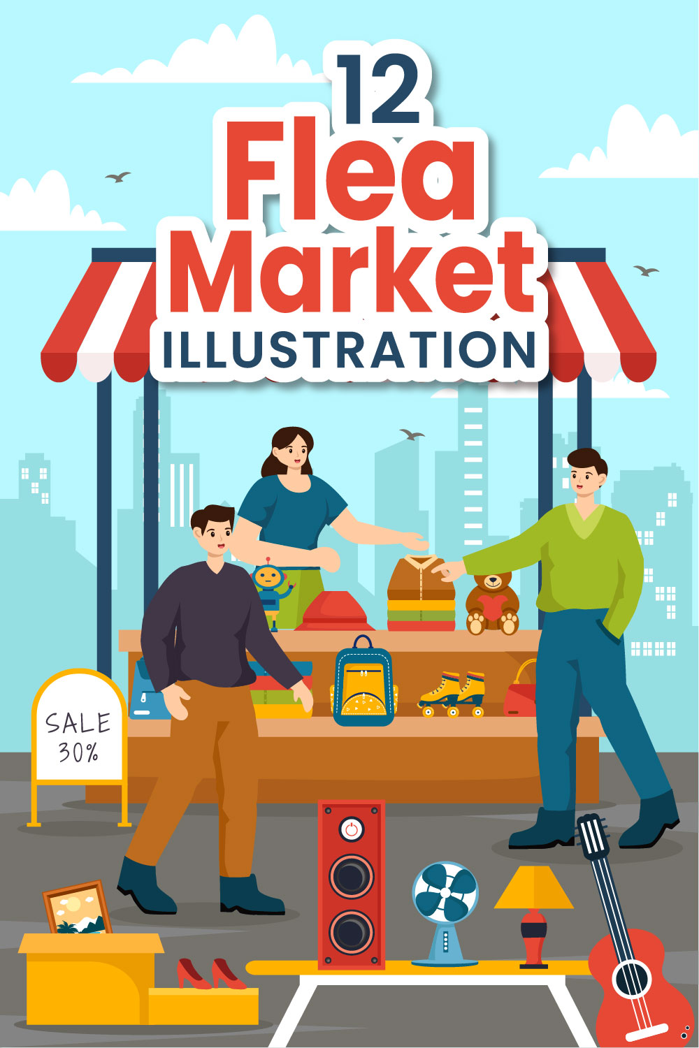 12 Flea Market Illustration pinterest preview image.