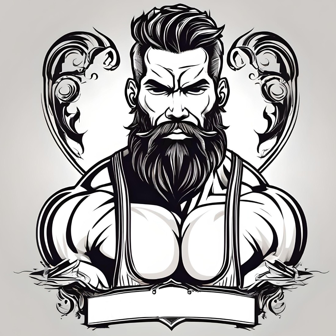 Brutal man, beard, logo, black and white, barbershop preview image.