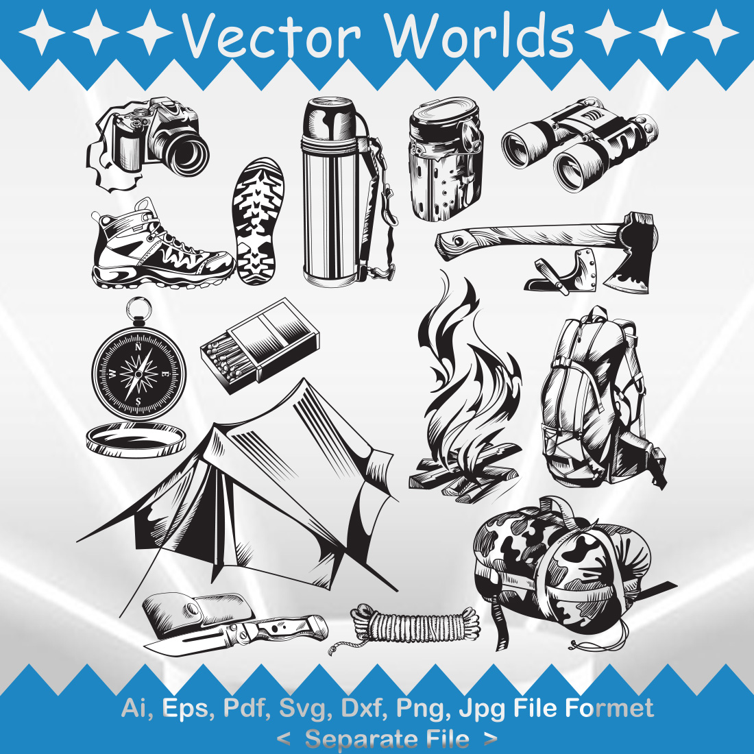 Hiking Equipment SVG Vector Design preview image.