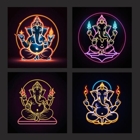 God Ganesh - Neon Light Effects 3D Logo Design Template Total = 04 cover image.