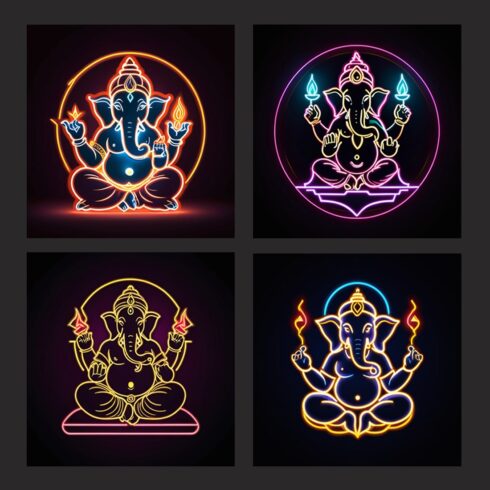 God Ganesh - Neon Light Effects 3D Logo Design Template Total = 04 ...