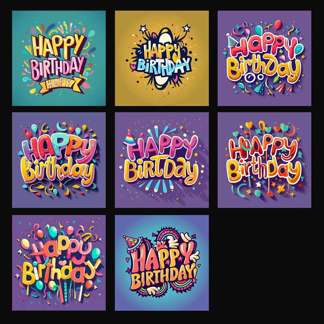 Happy Birthday Text Design Template Total = 08 cover image.