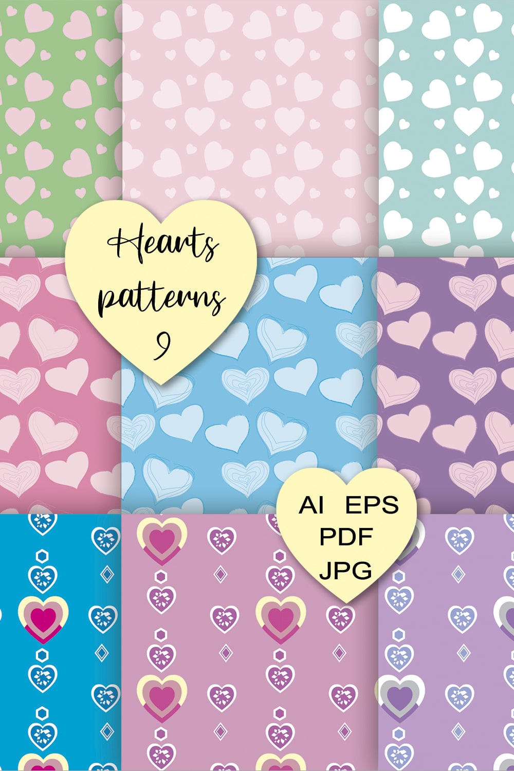 9 Vector seamless hearts patterns pinterest preview image.