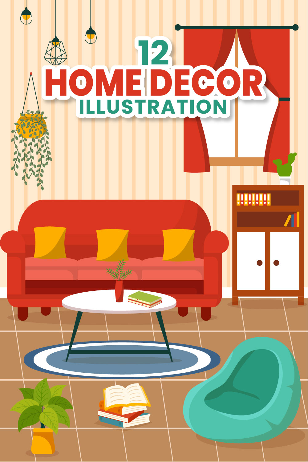 12 Home Decor Illustration pinterest preview image.