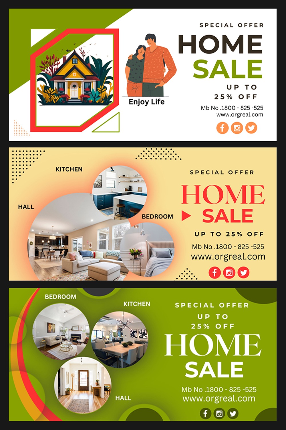Home Sale - Banner & Poster Design Template Total = 03 pinterest preview image.