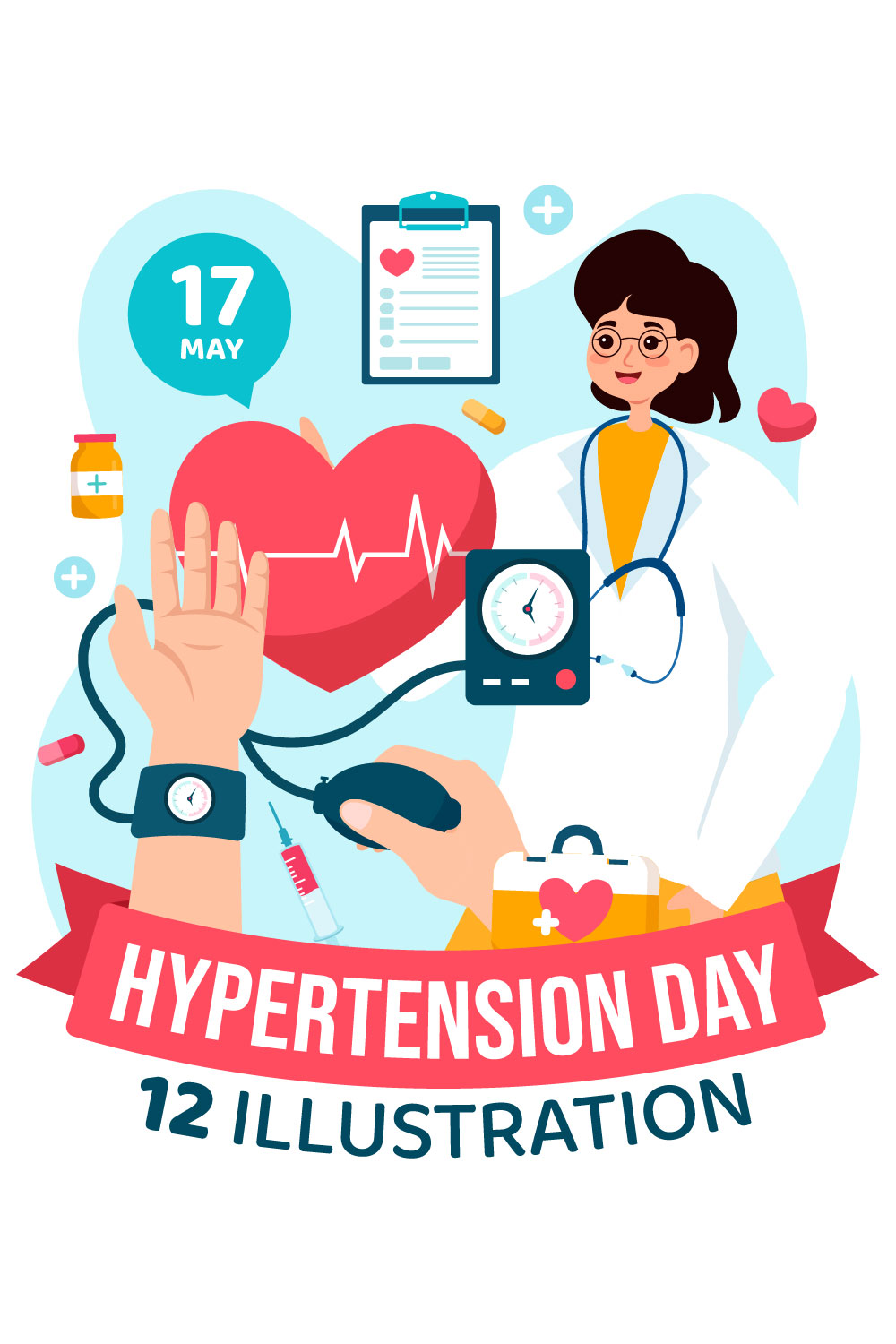 12 World Hypertension Day Illustration pinterest preview image.