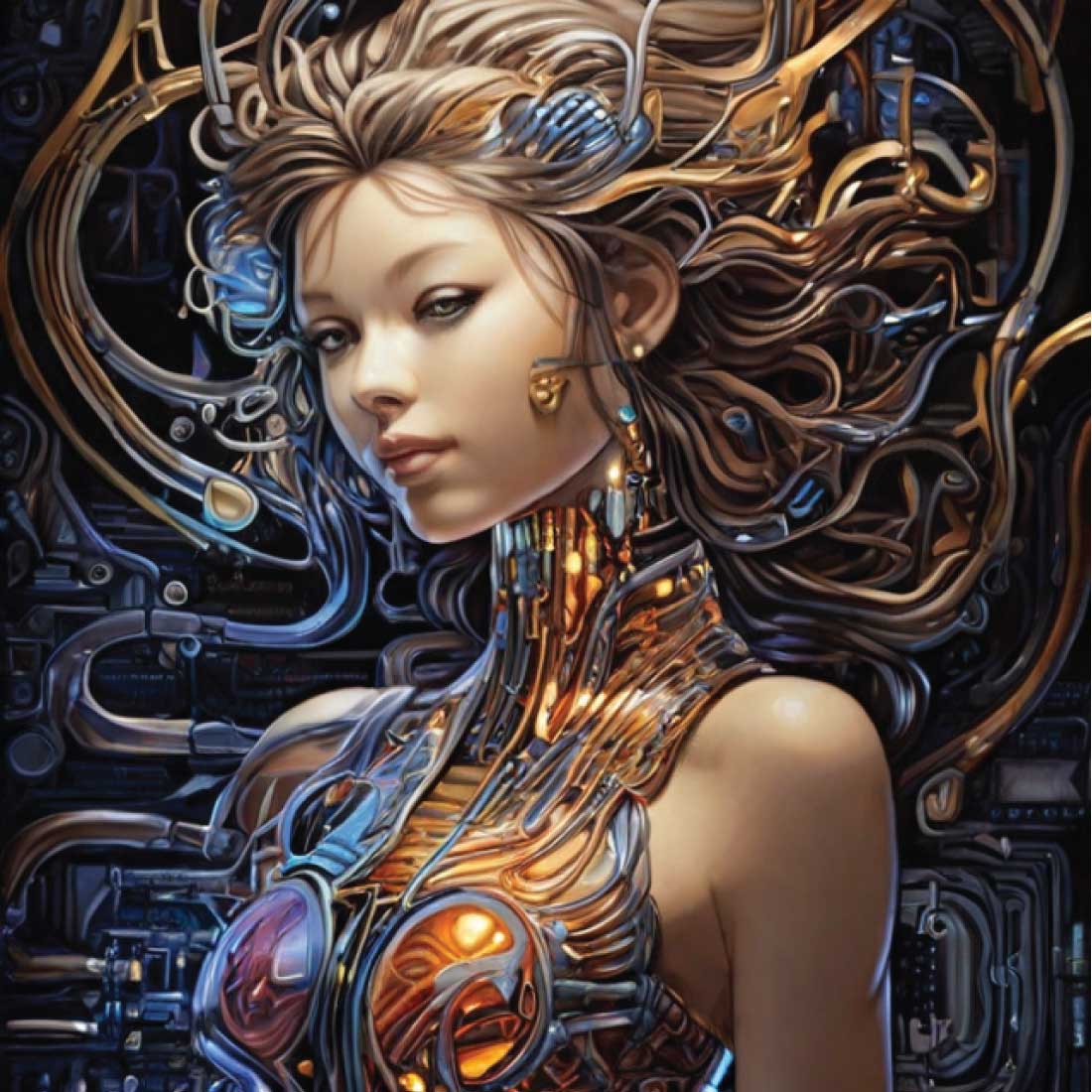Cyborg Girl for T-shirts, Arts and Mobile back cover preview image.