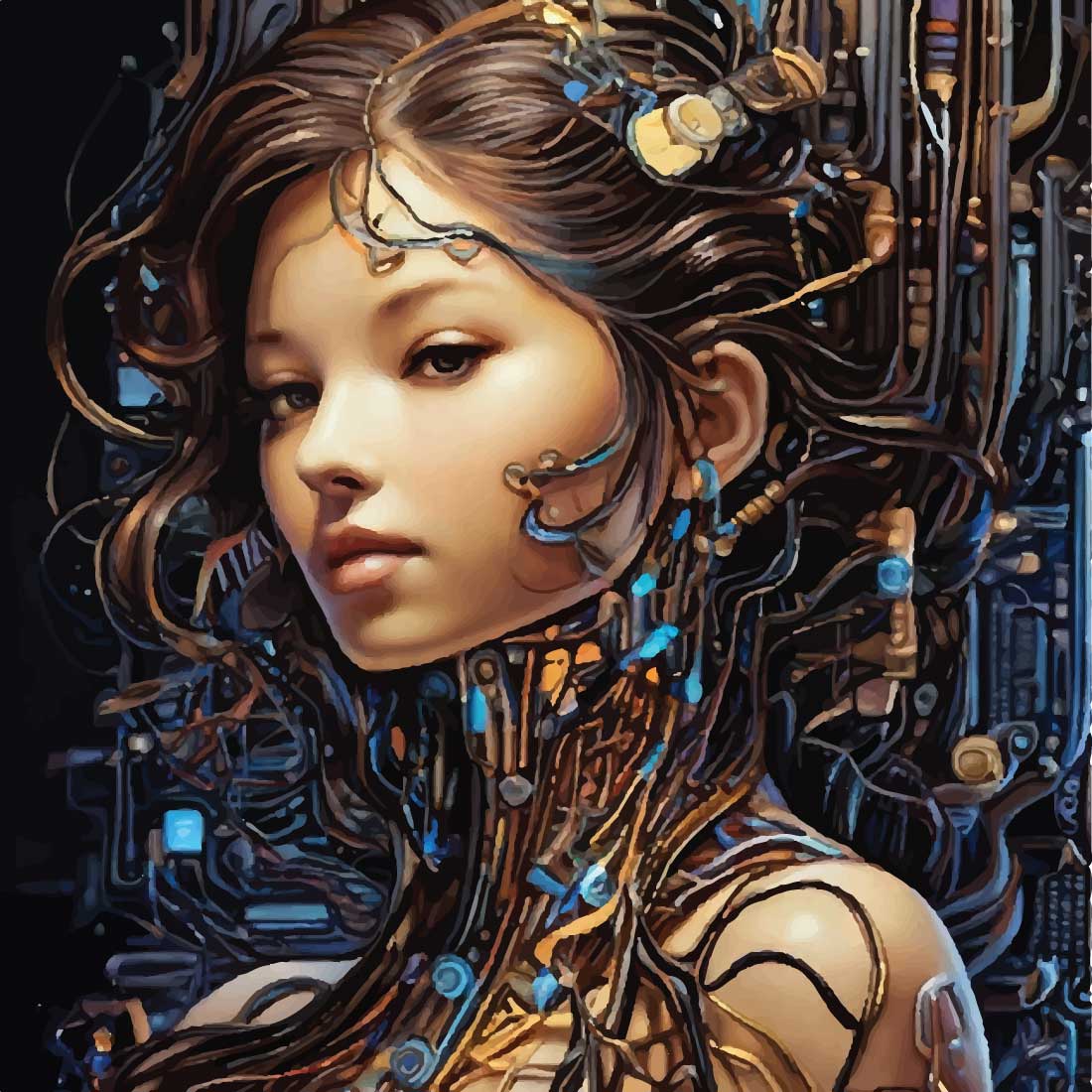 Cyborg Girl for T-shirts, Arts and Mobile back cover cover image.
