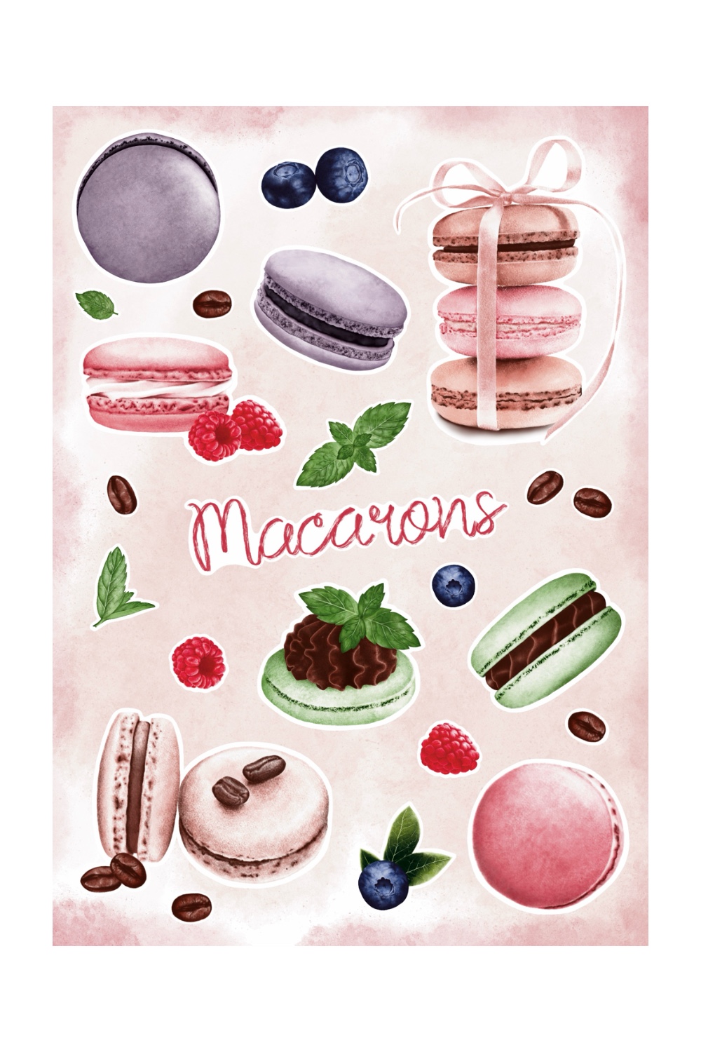 Macarons stickers pinterest preview image.