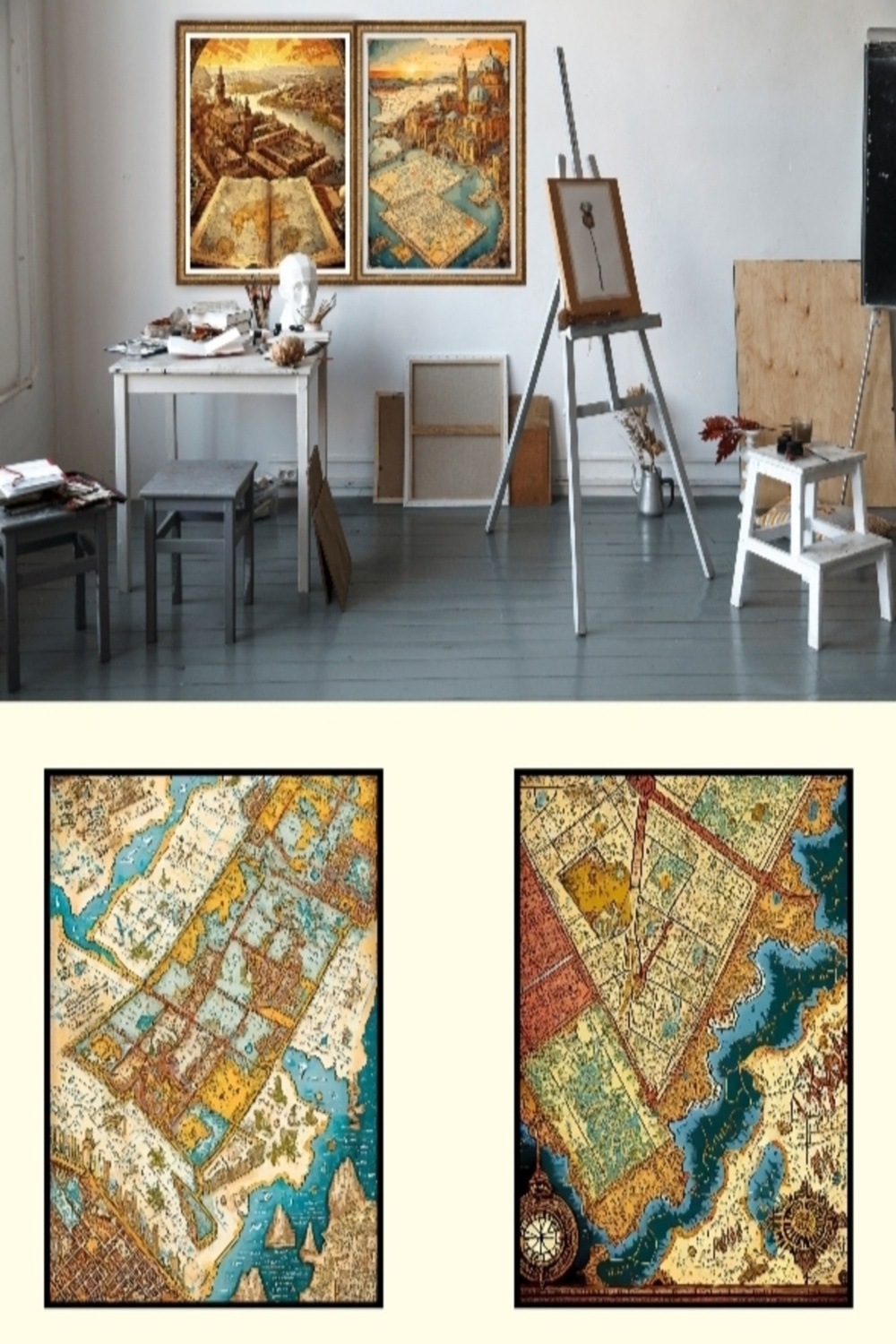 Discover the World: Vintage Maps Wall Art Collection pinterest preview image.