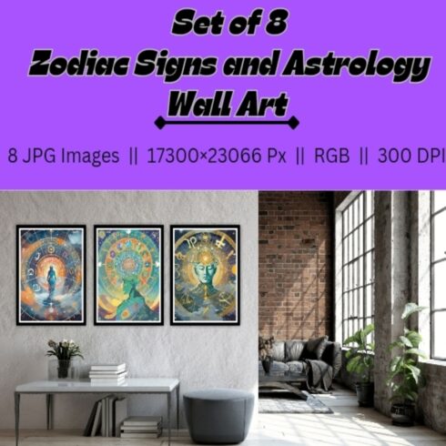 Celestial Harmony: Zodiac Signs and Astrology Wall Art Collection (8 High quality images) cover image.