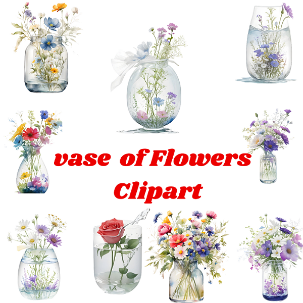 Watercolor Floral Elegance - Set of 9 Vase of Flowers Clipart Images pinterest preview image.