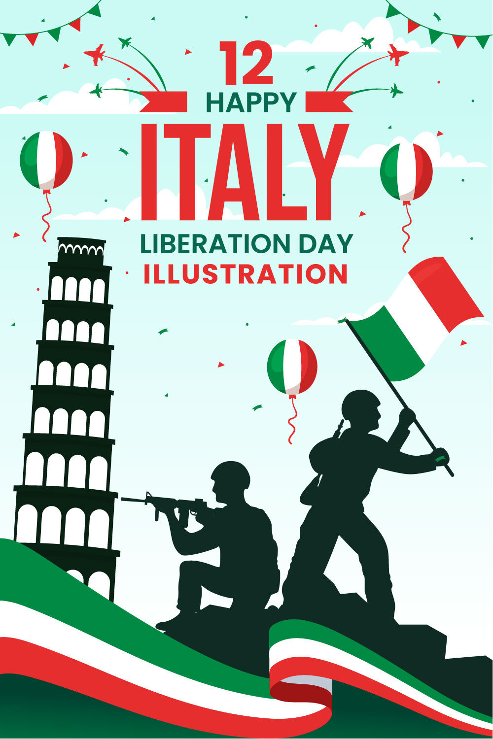 12 Happy Italy Liberation Day Illustration pinterest preview image.