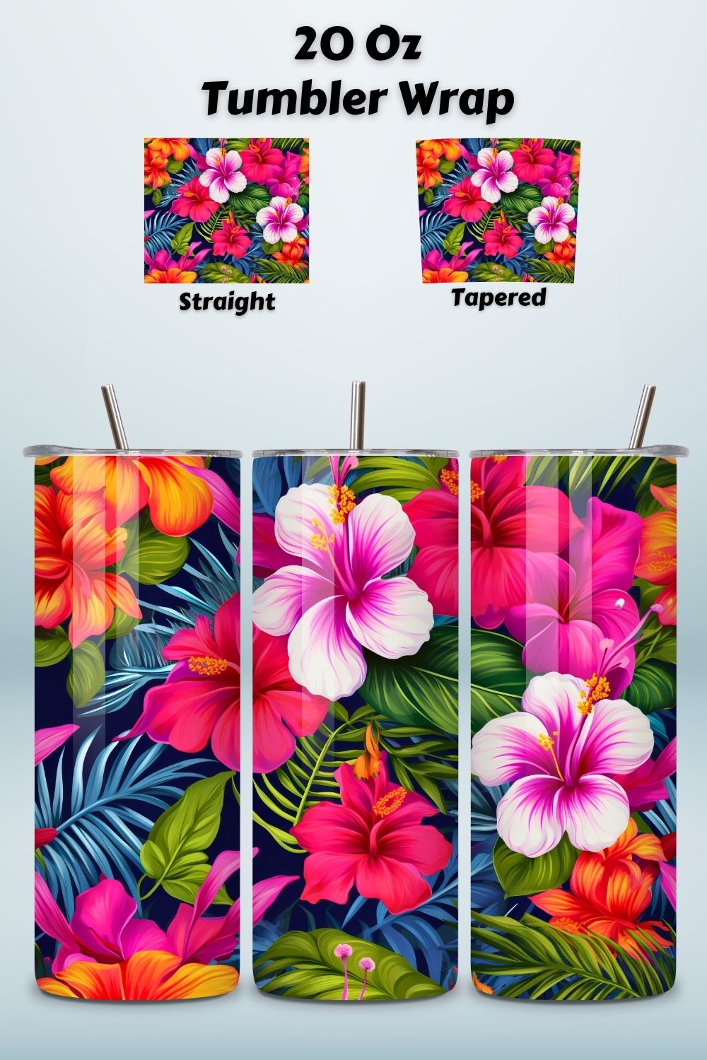 Tropical Plumerias 20 oz Skinny Tumbler Sublimation Design Digital Download PNG Instant DIGITAL ONLY, Spring Flower pinterest preview image.