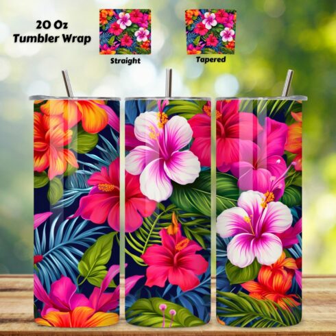 Tropical Plumerias 20 oz Skinny Tumbler Sublimation Design Digital Download PNG Instant DIGITAL ONLY, Spring Flower cover image.