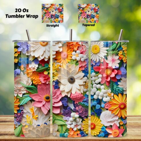 3D Floral Tumbler Wrap | Seamless Tumbler Wrap, floral Tumbler Wrap, floral tumbler, 20oz skinny tumbler sublimation design downloads, floral tumbler png cover image.
