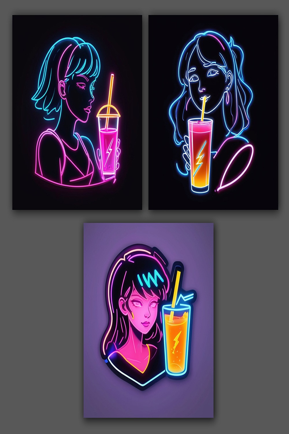 Juice - Juice Drink Girl 3D Neon Light Effects Logo Design Template pinterest preview image.