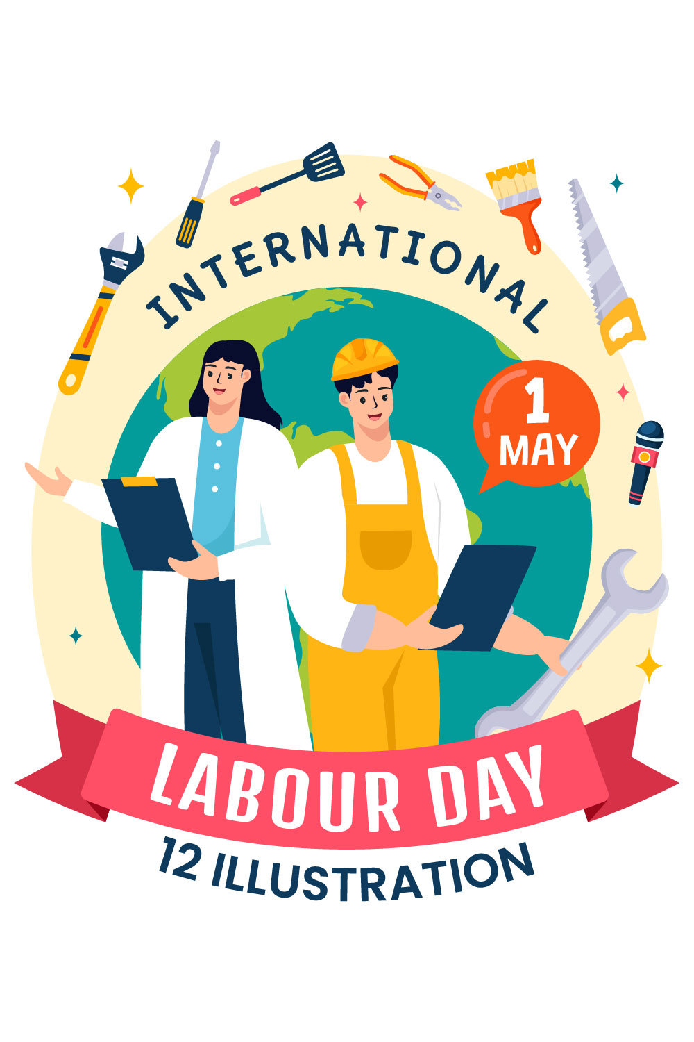 12 International Labor Day Illustration pinterest preview image.