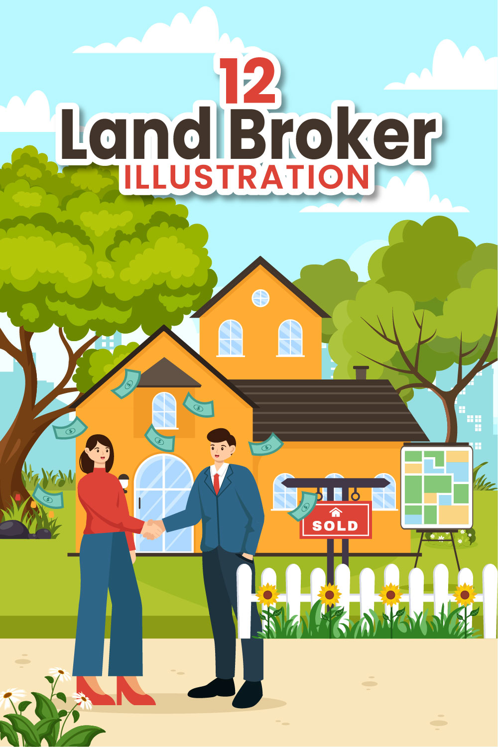 12 Land Broker Illustration pinterest preview image.