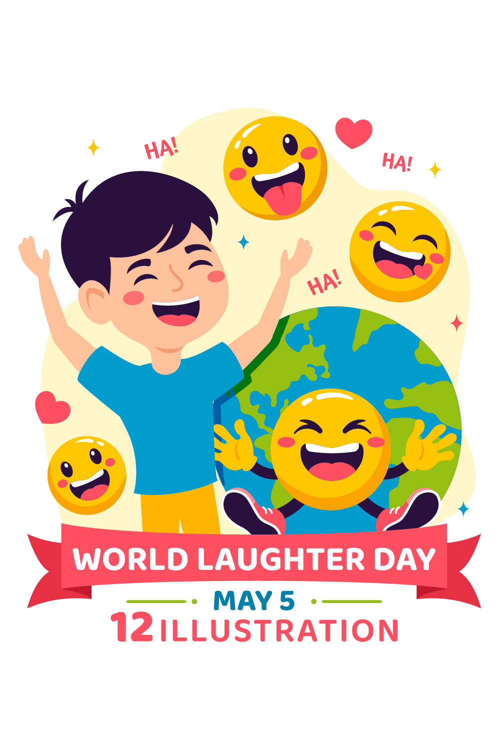 12 World Laughter Day Illustration pinterest preview image.