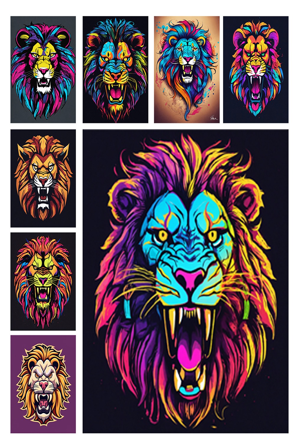 Lion Angry - Face Logo Design Template Total = 08 pinterest preview image.